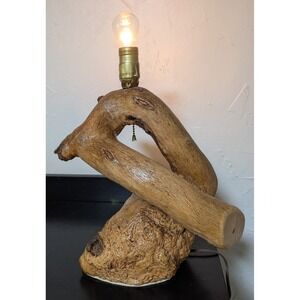 Unusual Vintage Hand Made Burl Wood Table Lamp Perfect Working Condition 14 1/2"